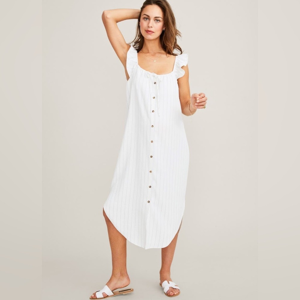 MATERNITY HATCH JENNA DRESS CREAM CHARCOAL BUTTONS SLEEVELESS SIZE SMALL